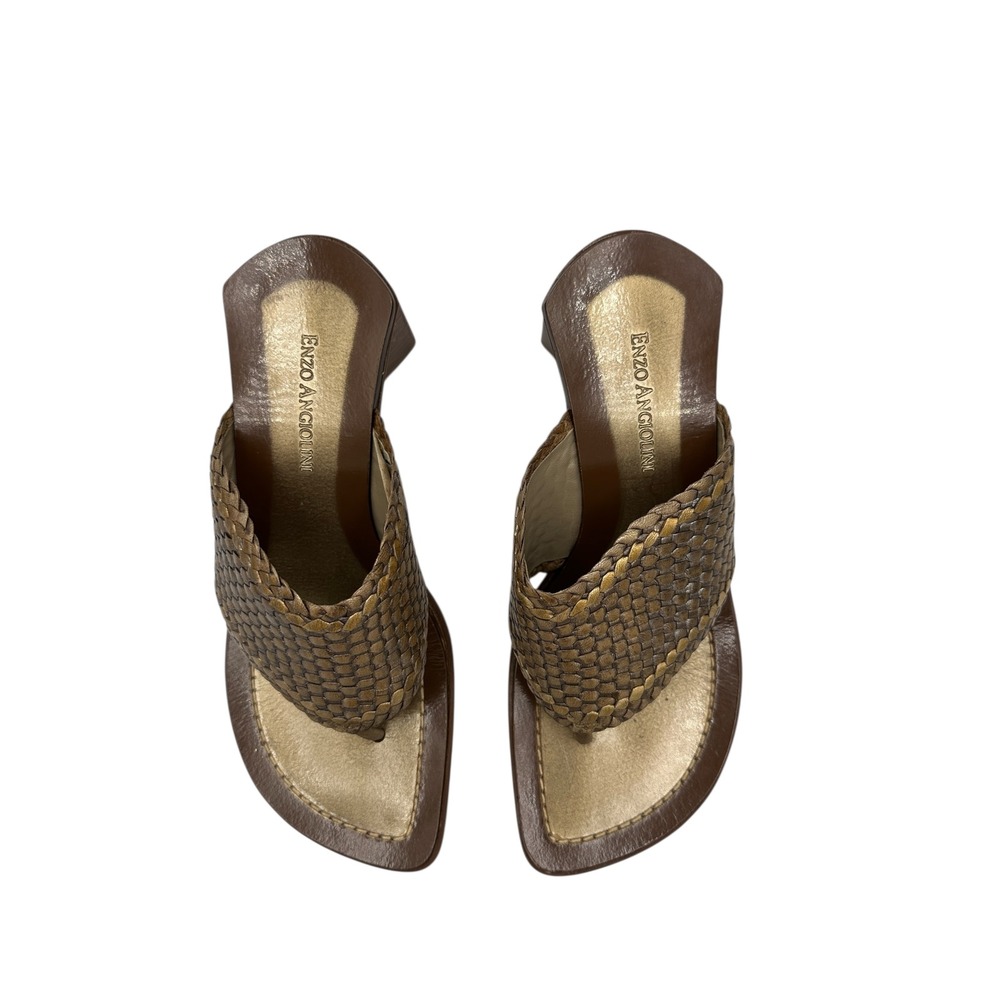 Enzo Angiolini Woven Slide Sandals Women's Size 7 M Brown Gold Block Heel - Picture 2 of 12